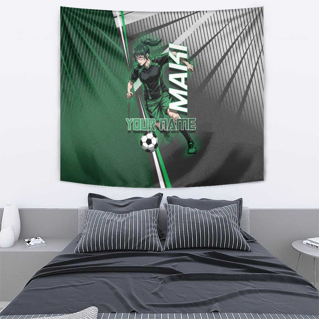 Personalized Maki Zenin Jujutsu Kaisen Tapestry Anime Soccer Design, Green Monochrome Action Pose