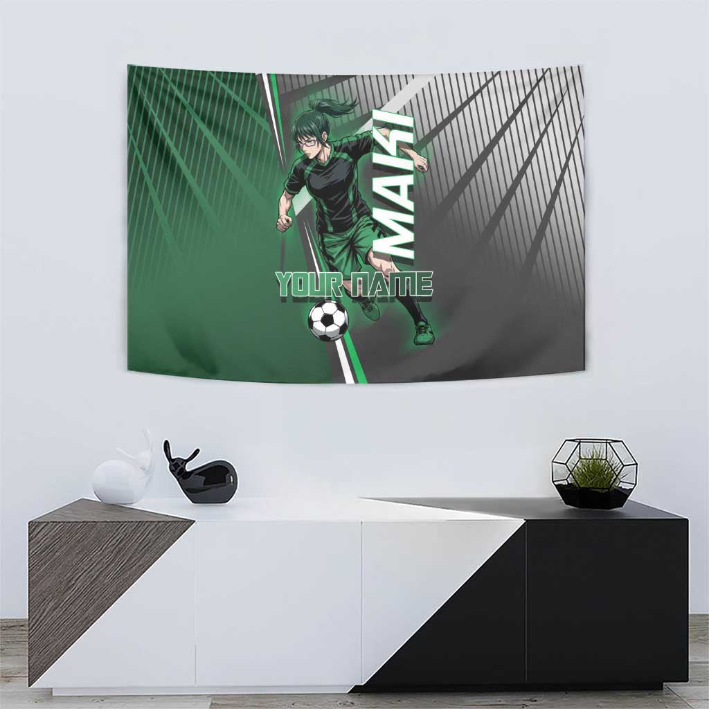 Personalized Maki Zenin Jujutsu Kaisen Tapestry Anime Soccer Design, Green Monochrome Action Pose