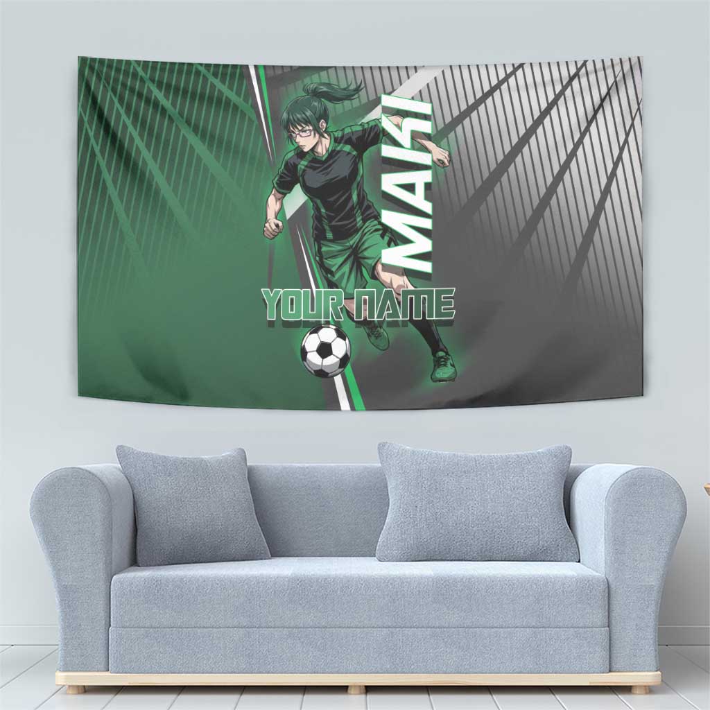 Personalized Maki Zenin Jujutsu Kaisen Tapestry Anime Soccer Design, Green Monochrome Action Pose