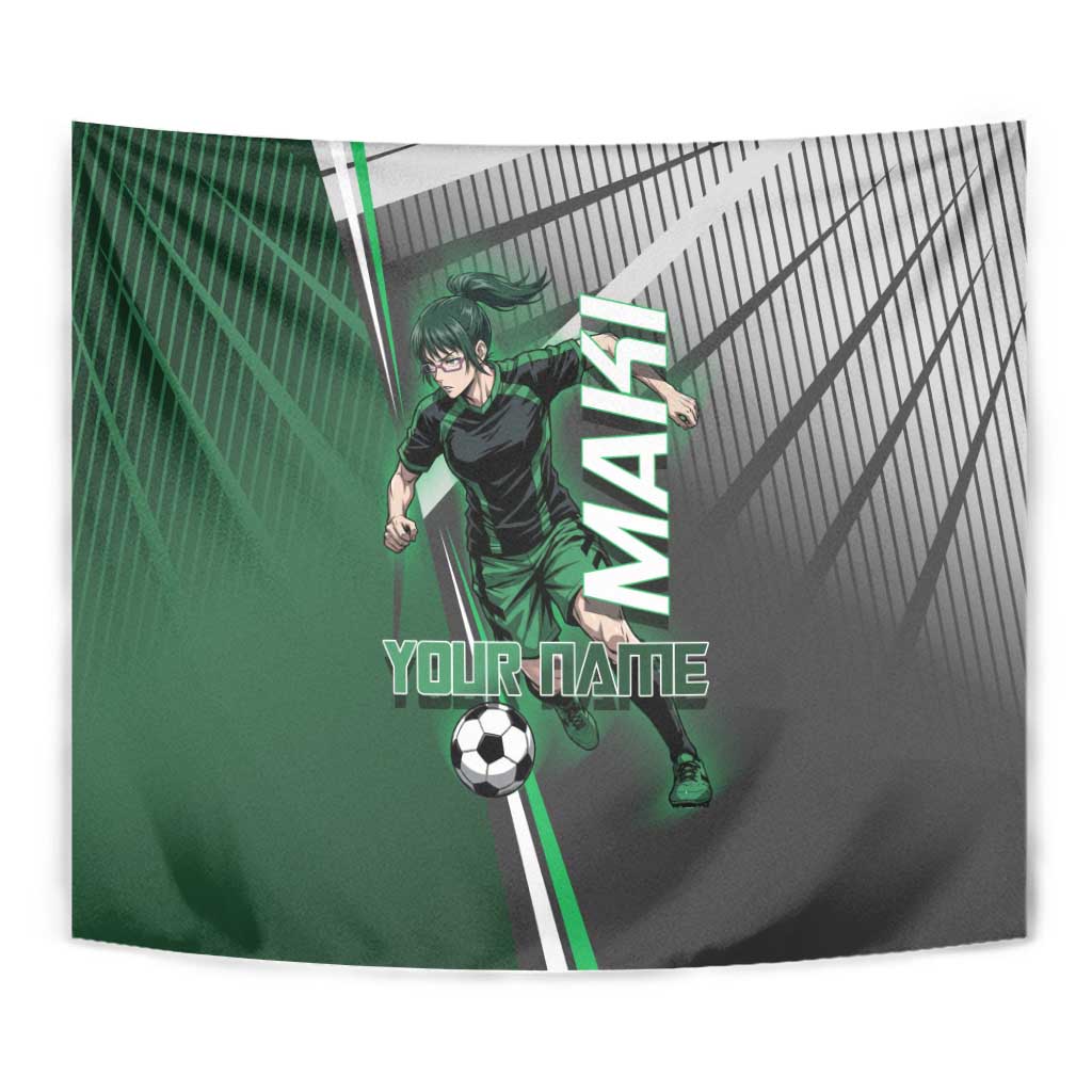 Personalized Maki Zenin Jujutsu Kaisen Tapestry Anime Soccer Design, Green Monochrome Action Pose
