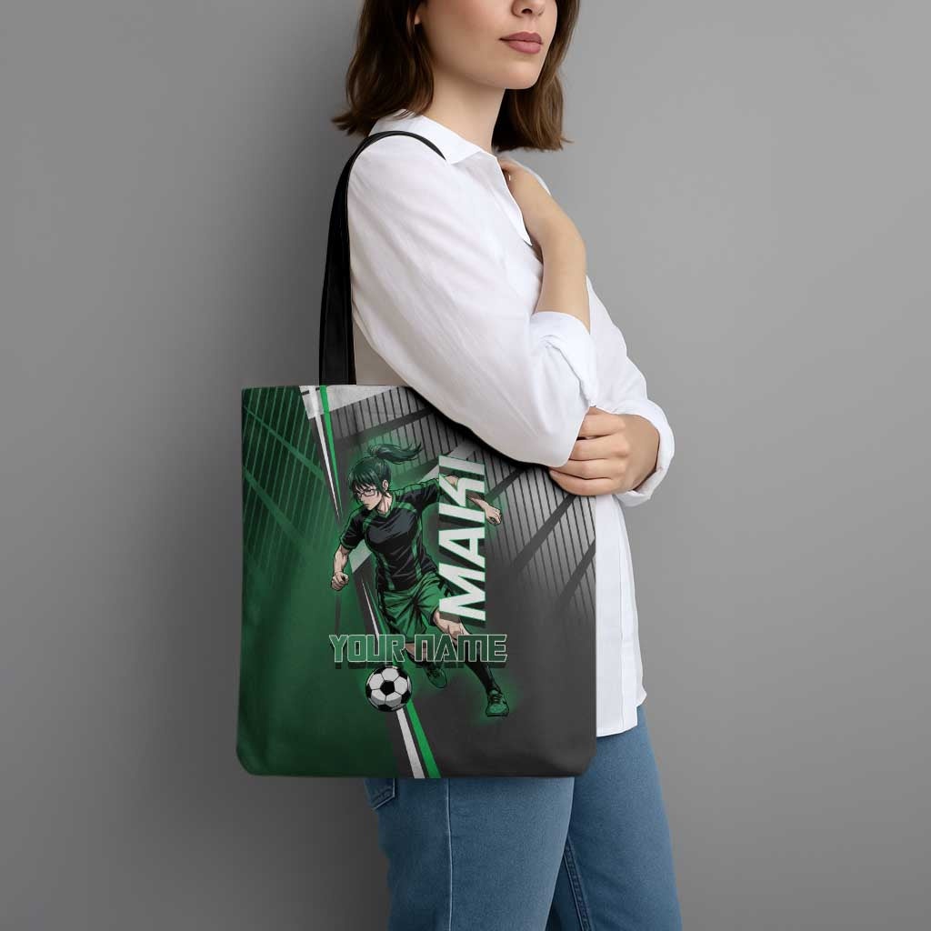 Personalized Maki Zenin Jujutsu Kaisen Tote Bag Anime Soccer Design, Green Monochrome Action Pose
