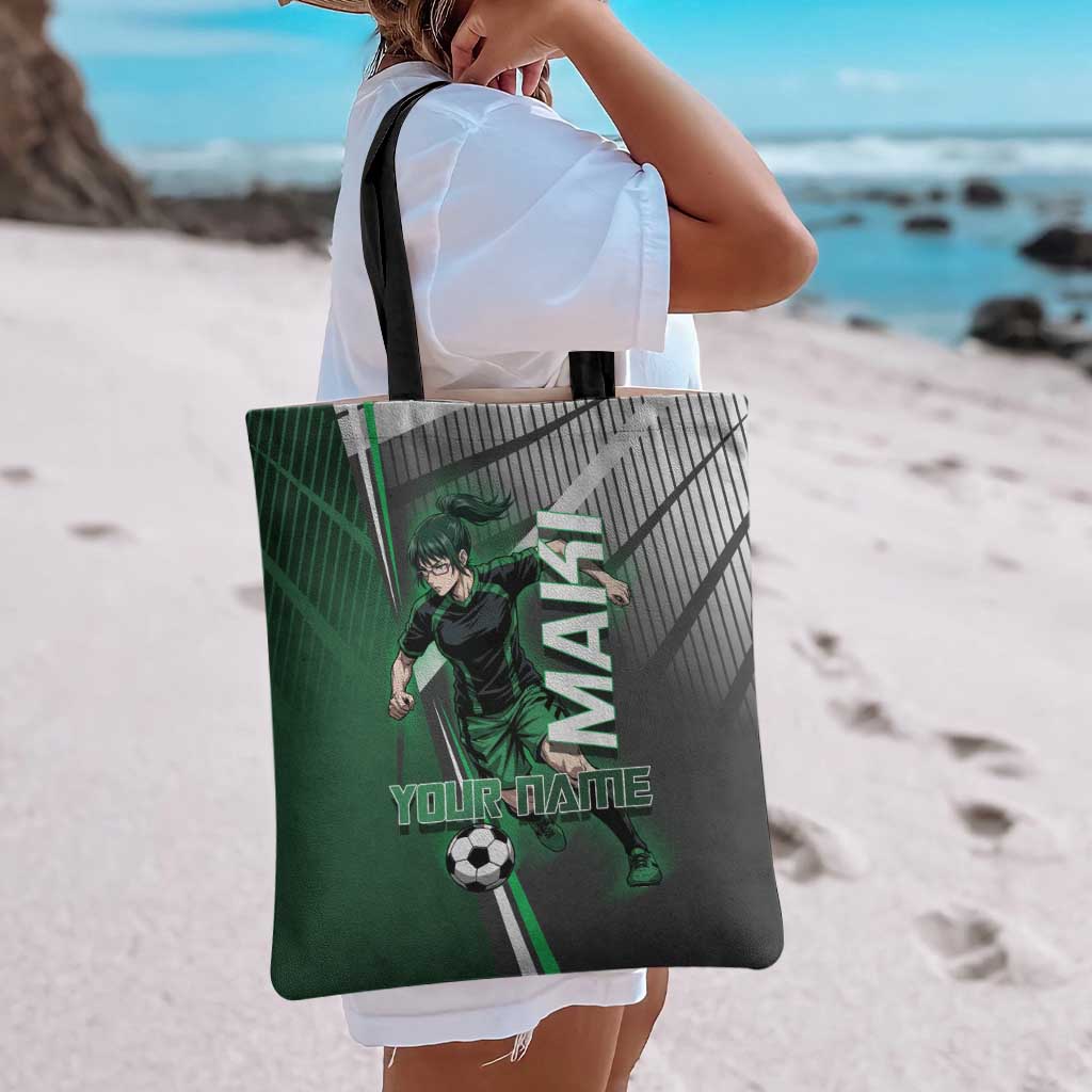 Personalized Maki Zenin Jujutsu Kaisen Tote Bag Anime Soccer Design, Green Monochrome Action Pose