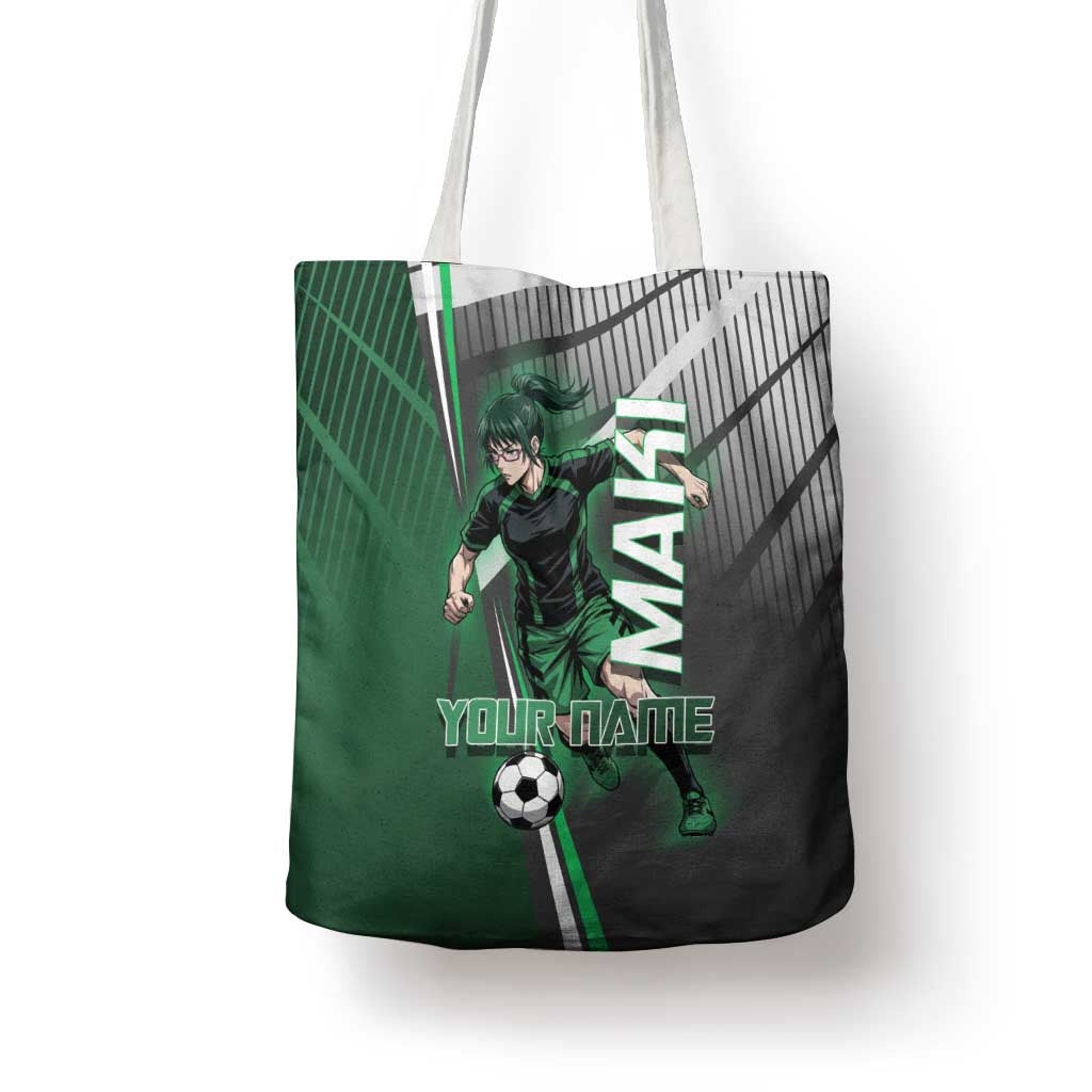 Personalized Maki Zenin Jujutsu Kaisen Tote Bag Anime Soccer Design, Green Monochrome Action Pose