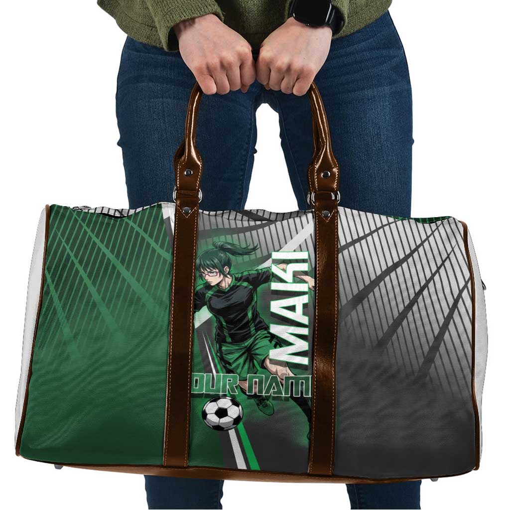 Personalized Maki Zenin Jujutsu Kaisen Travel Bag Anime Soccer Design, Green Monochrome Action Pose