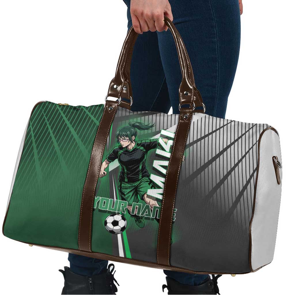 Personalized Maki Zenin Jujutsu Kaisen Travel Bag Anime Soccer Design, Green Monochrome Action Pose
