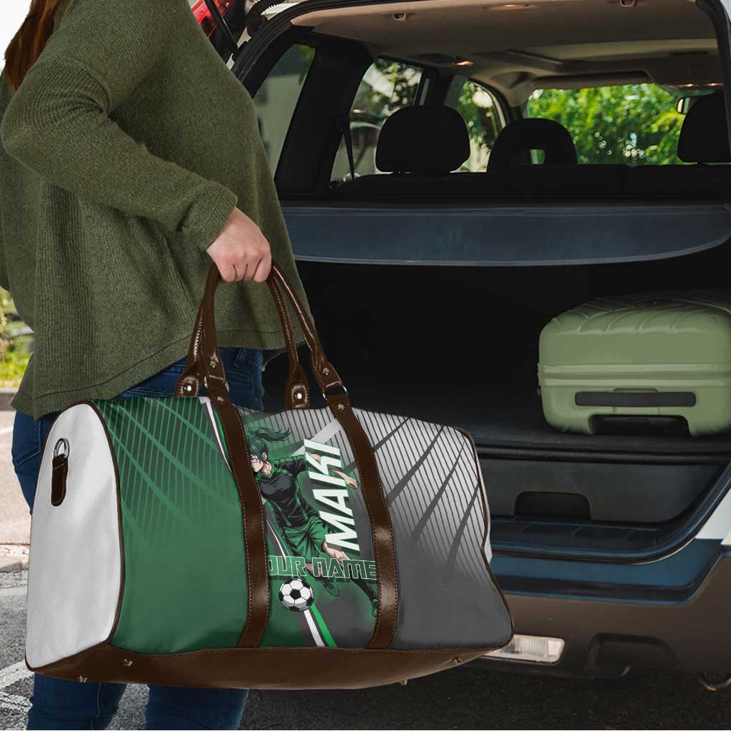 Personalized Maki Zenin Jujutsu Kaisen Travel Bag Anime Soccer Design, Green Monochrome Action Pose