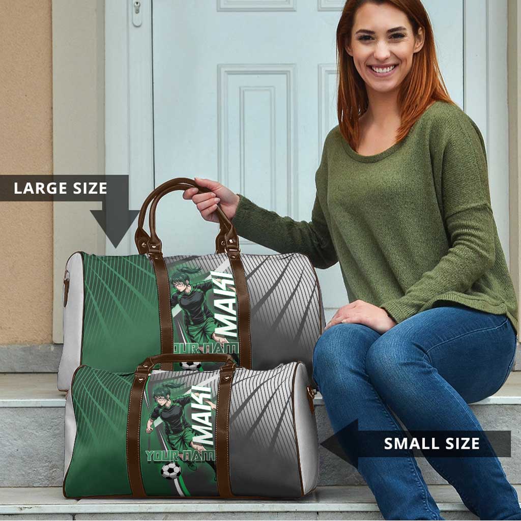 Personalized Maki Zenin Jujutsu Kaisen Travel Bag Anime Soccer Design, Green Monochrome Action Pose