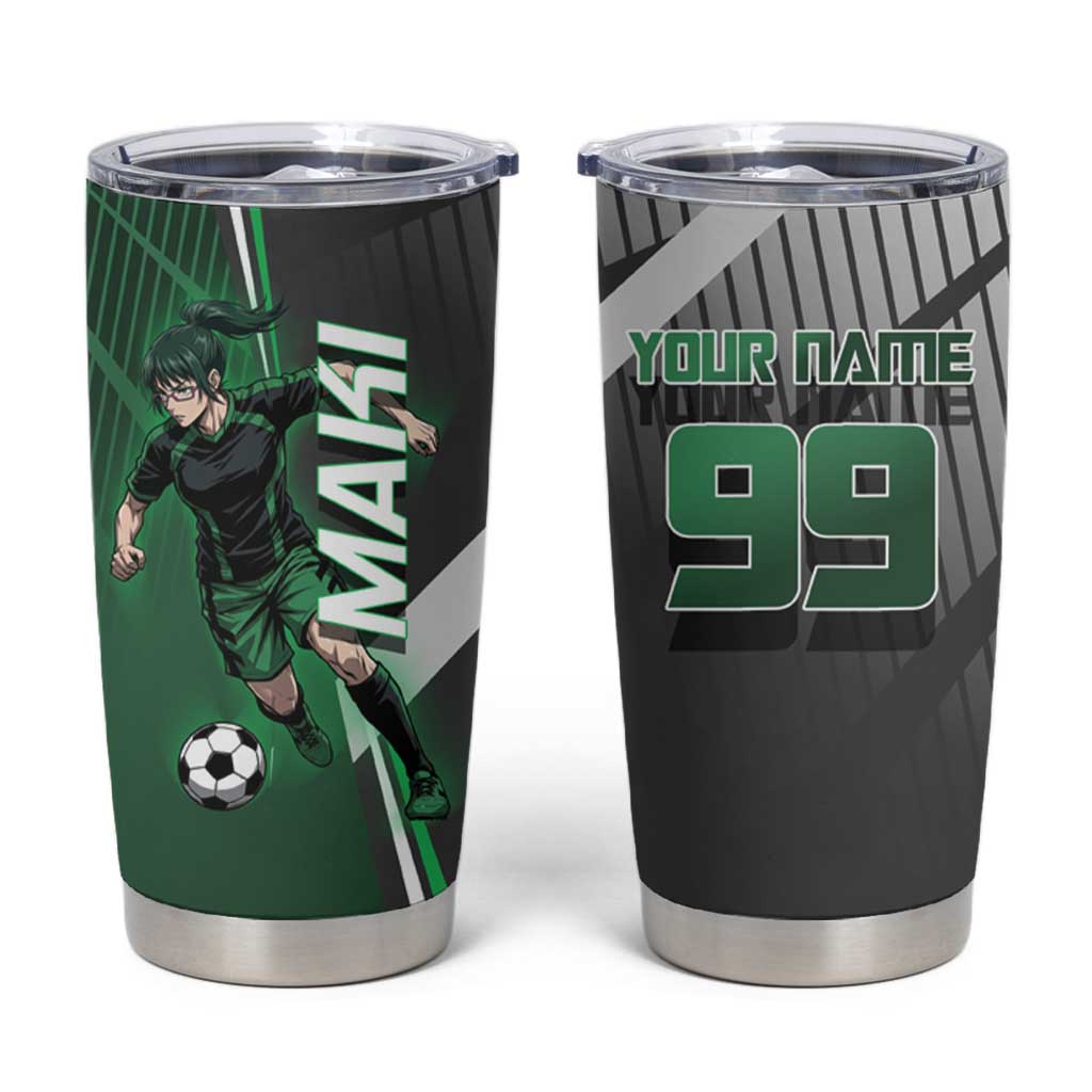 Personalized Maki Zenin Jujutsu Kaisen Tumbler Cup Anime Soccer Design, Green Monochrome Action Pose