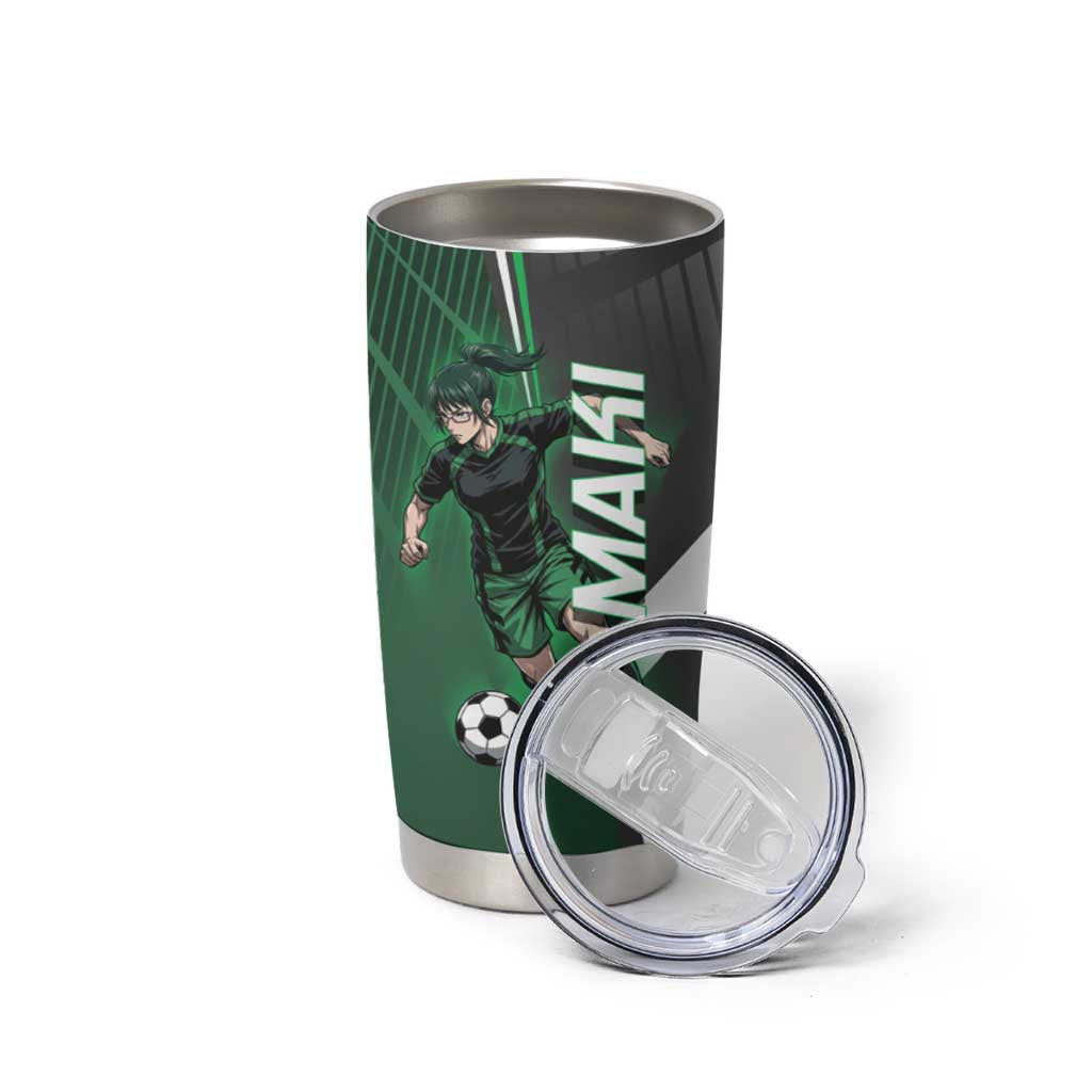 Personalized Maki Zenin Jujutsu Kaisen Tumbler Cup Anime Soccer Design, Green Monochrome Action Pose