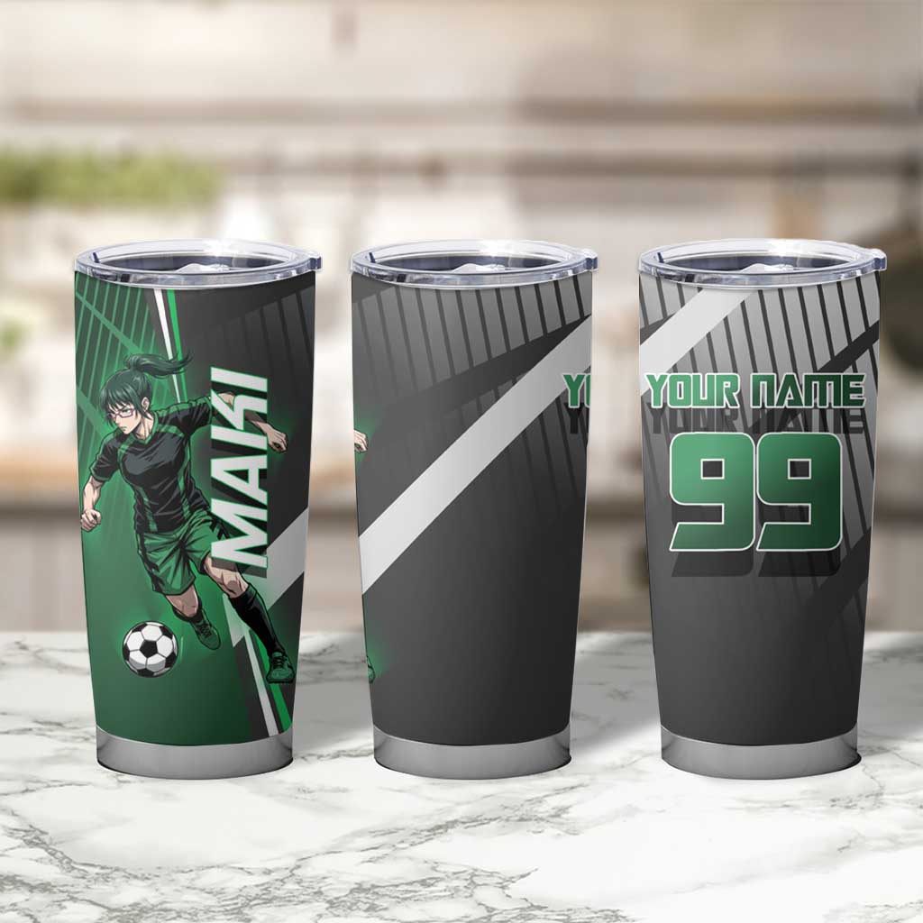 Personalized Maki Zenin Jujutsu Kaisen Tumbler Cup Anime Soccer Design, Green Monochrome Action Pose