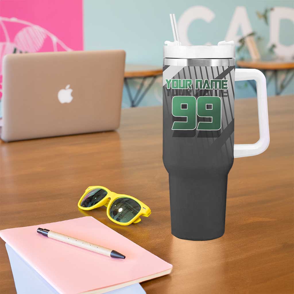 Personalized Maki Zenin Jujutsu Kaisen Tumbler With Handle Anime Soccer Design, Green Monochrome Action Pose