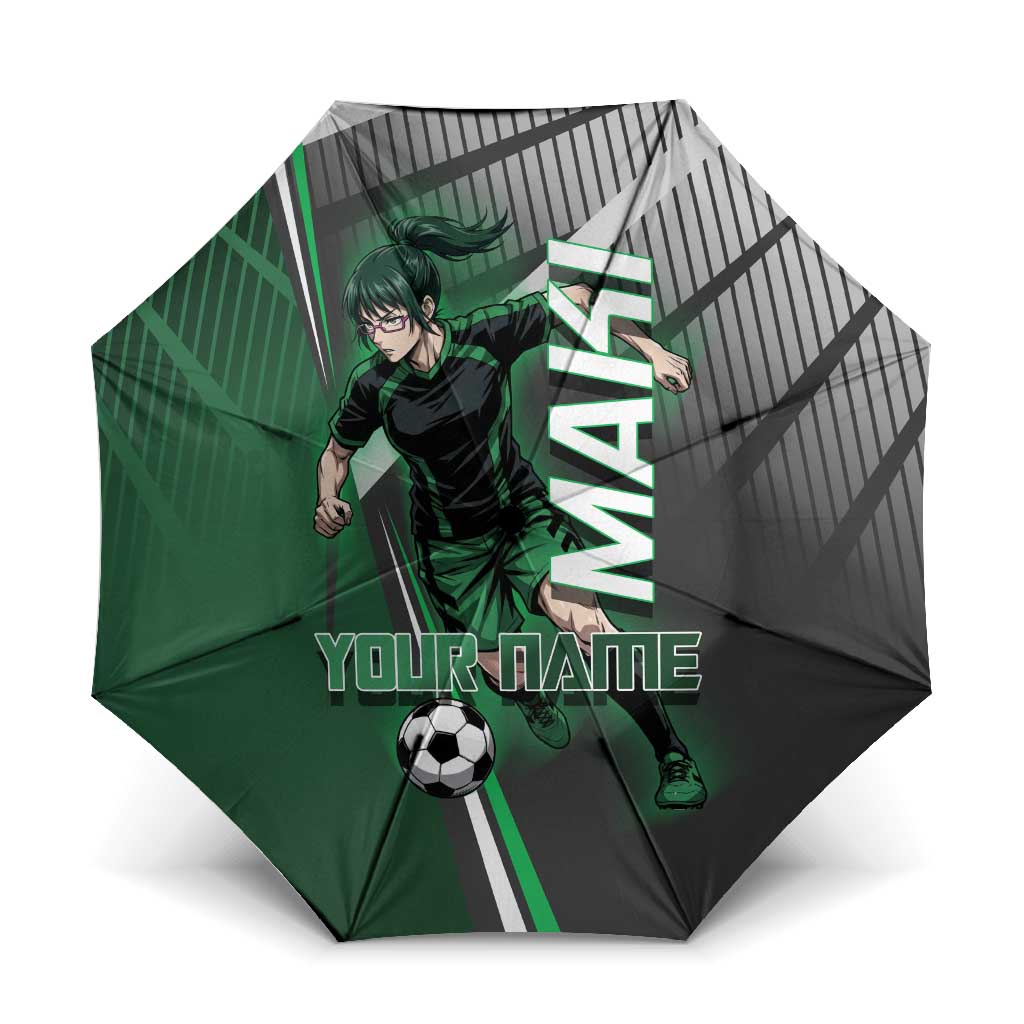 Personalized Maki Zenin Jujutsu Kaisen Umbrella Anime Soccer Design, Green Monochrome Action Pose