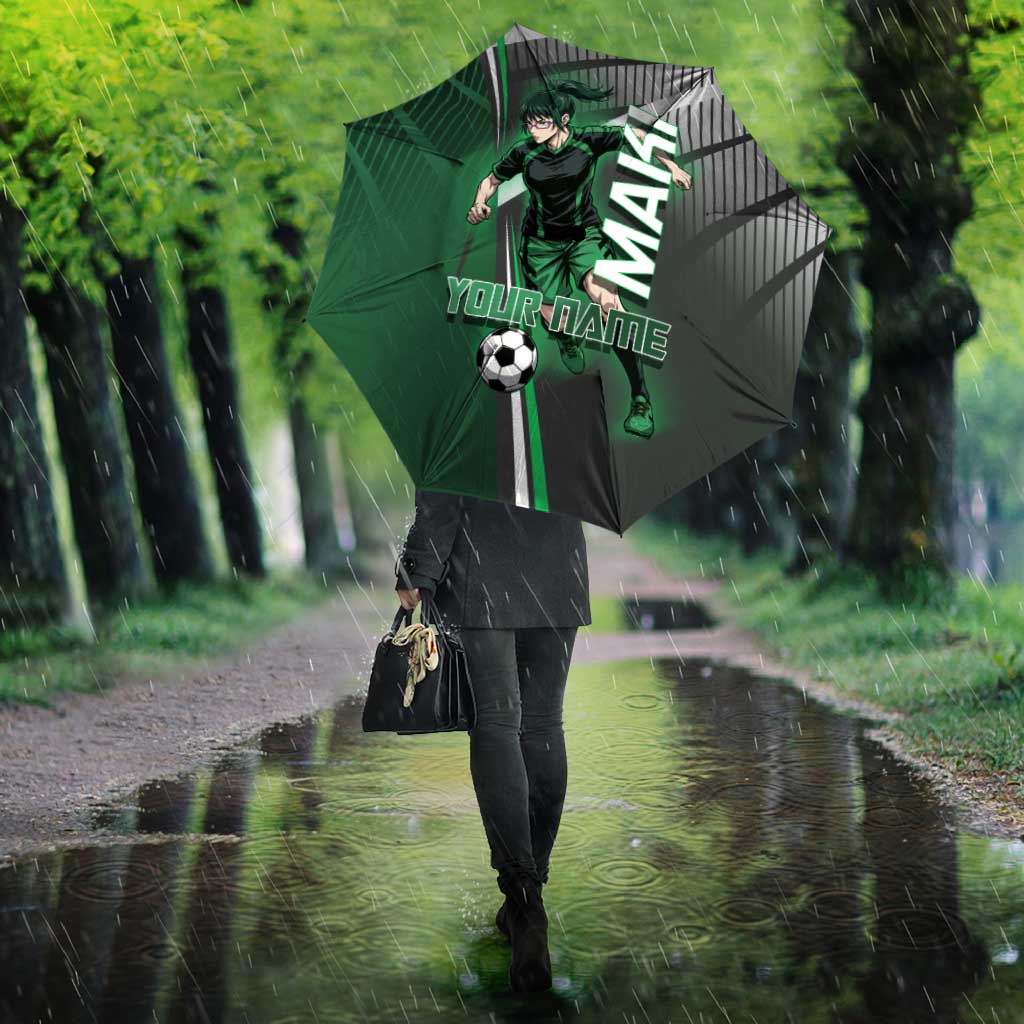 Personalized Maki Zenin Jujutsu Kaisen Umbrella Anime Soccer Design, Green Monochrome Action Pose