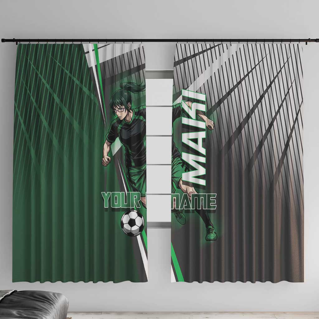 Personalized Maki Zenin Jujutsu Kaisen Window Curtain Anime Soccer Design, Green Monochrome Action Pose