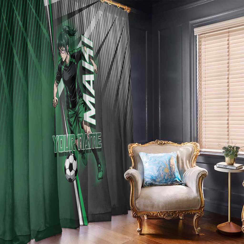 Personalized Maki Zenin Jujutsu Kaisen Window Curtain Anime Soccer Design, Green Monochrome Action Pose
