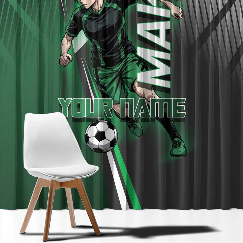 Personalized Maki Zenin Jujutsu Kaisen Window Curtain Anime Soccer Design, Green Monochrome Action Pose