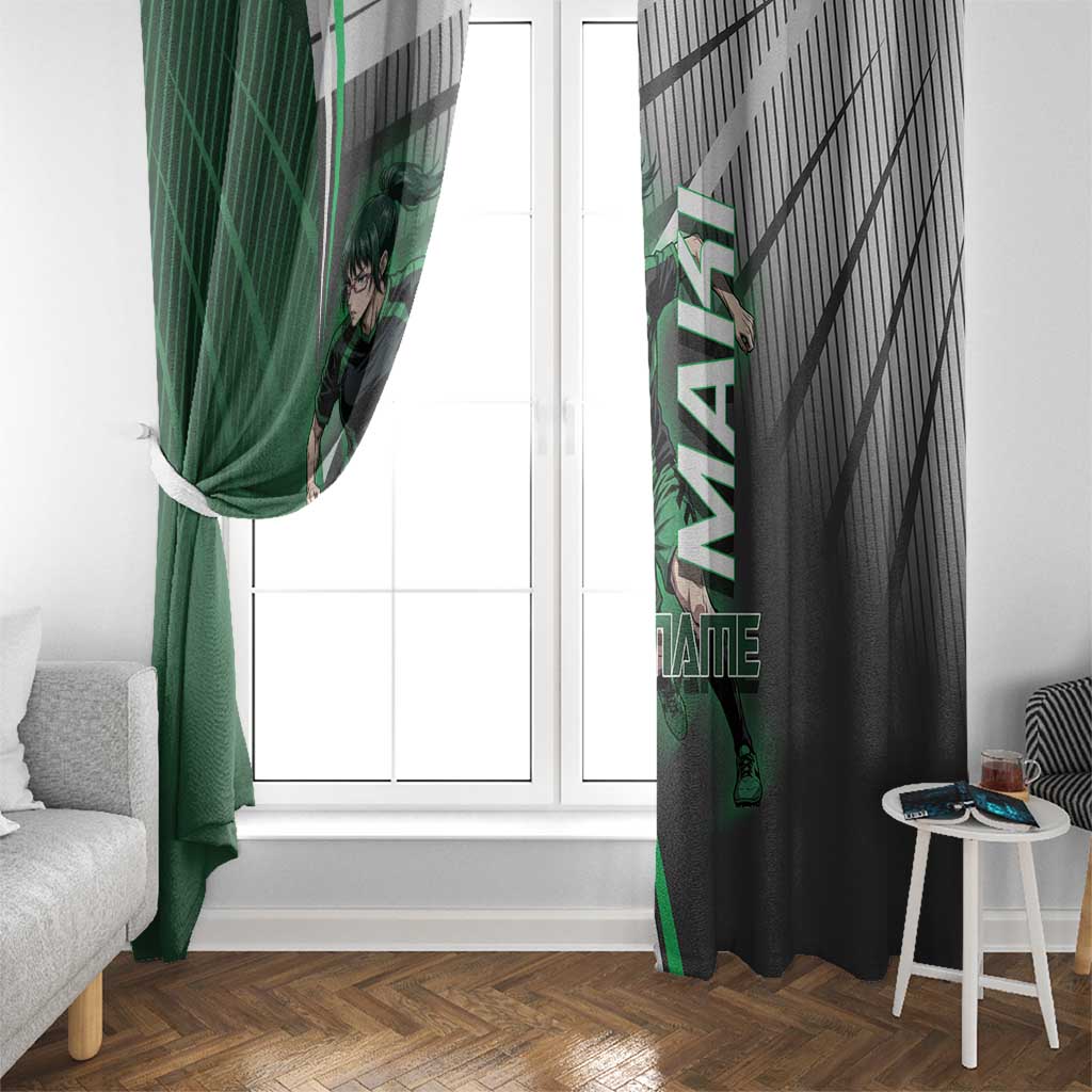 Personalized Maki Zenin Jujutsu Kaisen Window Curtain Anime Soccer Design, Green Monochrome Action Pose