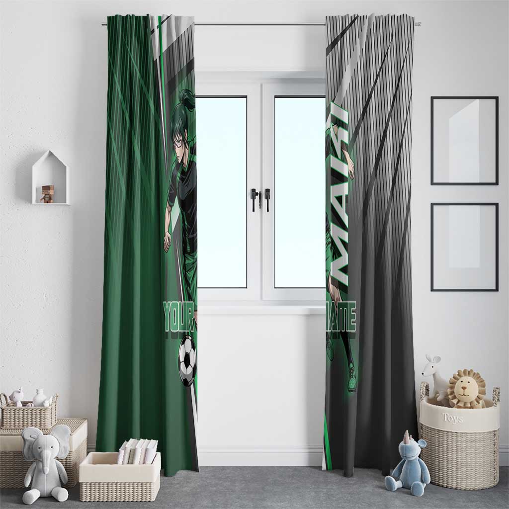 Personalized Maki Zenin Jujutsu Kaisen Window Curtain Anime Soccer Design, Green Monochrome Action Pose