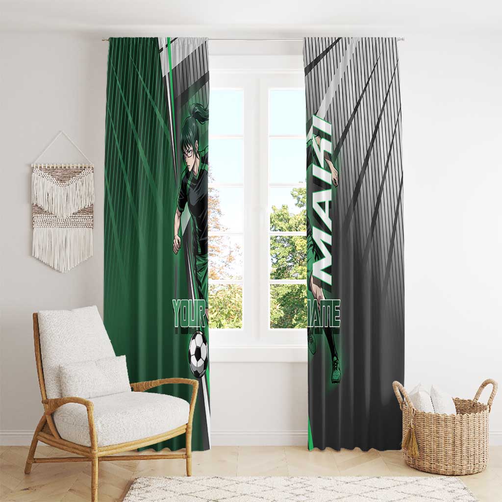 Personalized Maki Zenin Jujutsu Kaisen Window Curtain Anime Soccer Design, Green Monochrome Action Pose