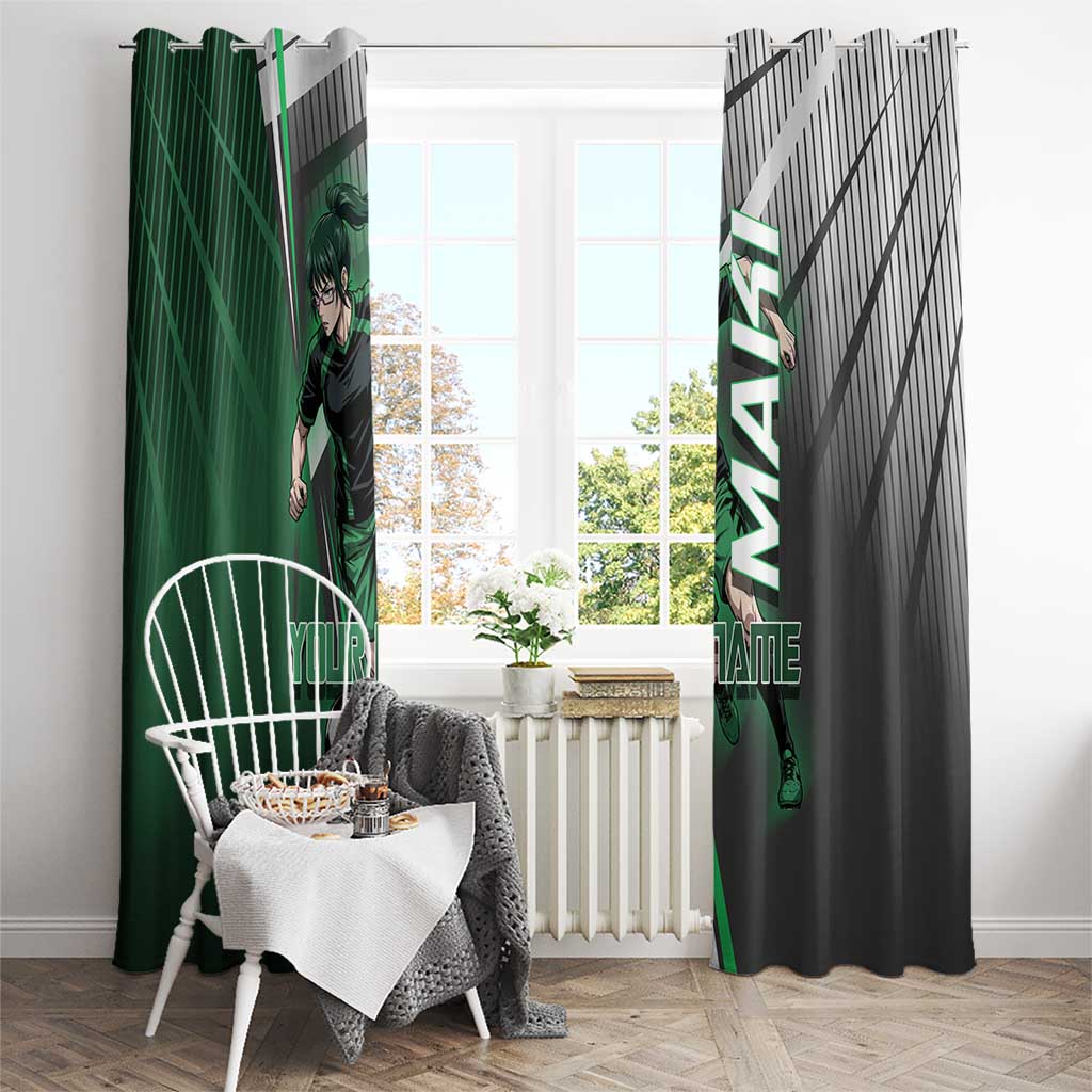 Personalized Maki Zenin Jujutsu Kaisen Window Curtain Anime Soccer Design, Green Monochrome Action Pose