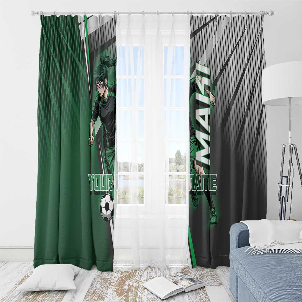Personalized Maki Zenin Jujutsu Kaisen Window Curtain Anime Soccer Design, Green Monochrome Action Pose
