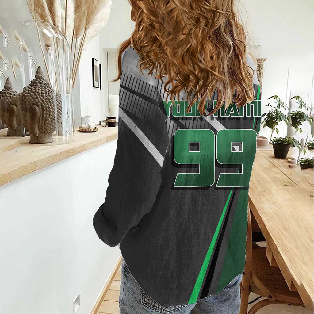 Personalized Maki Zenin Jujutsu Kaisen Women Casual Shirt Anime Soccer Design, Green Monochrome Action Pose