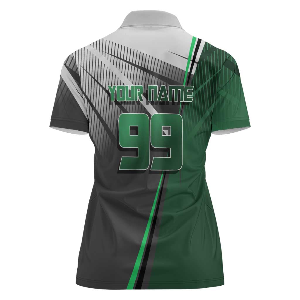 Personalized Maki Zenin Jujutsu Kaisen Women Polo Shirt Anime Soccer Design, Green Monochrome Action Pose