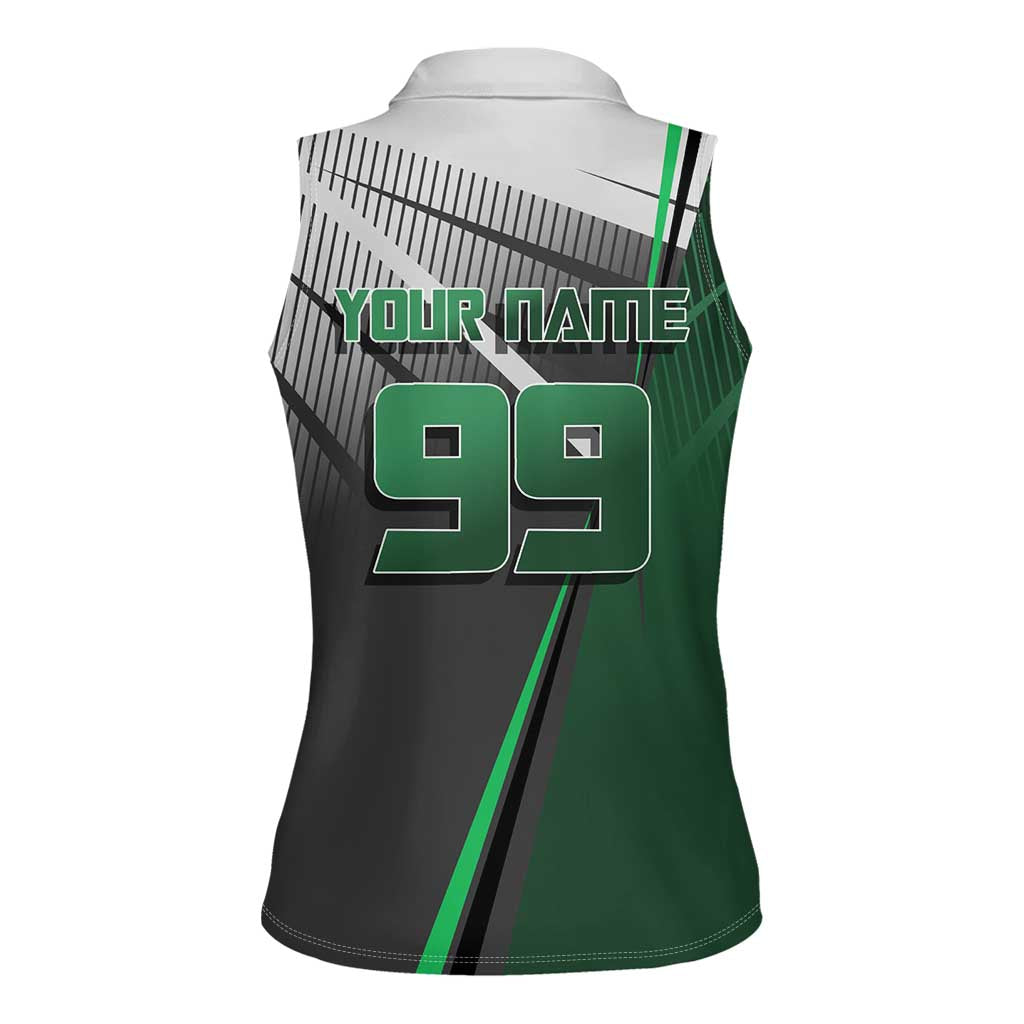 Personalized Maki Zenin Jujutsu Kaisen Women Sleeveless Polo Shirt Anime Soccer Design, Green Monochrome Action Pose