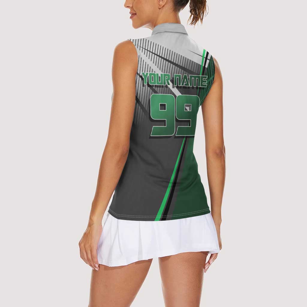 Personalized Maki Zenin Jujutsu Kaisen Women Sleeveless Polo Shirt Anime Soccer Design, Green Monochrome Action Pose
