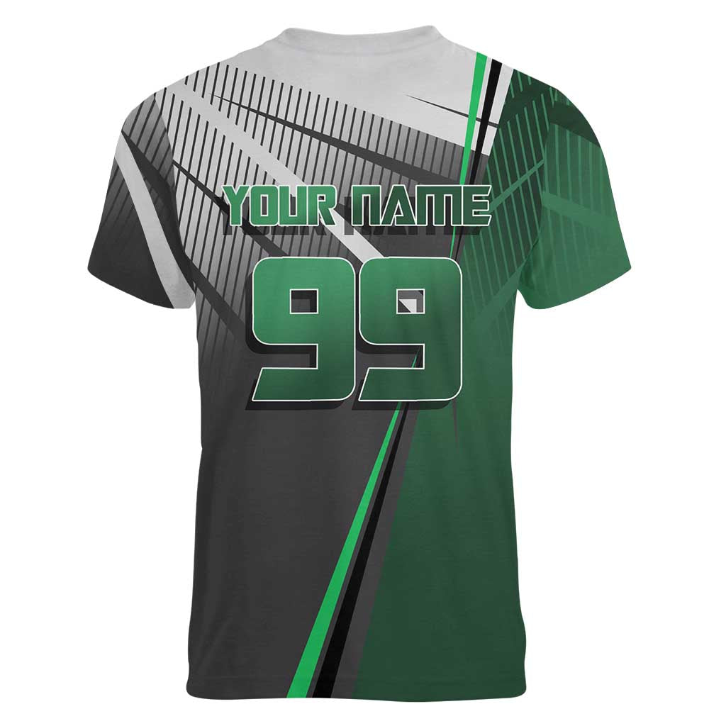 Personalized Maki Zenin Jujutsu Kaisen Women V-Neck T-Shirt Anime Soccer Design, Green Monochrome Action Pose