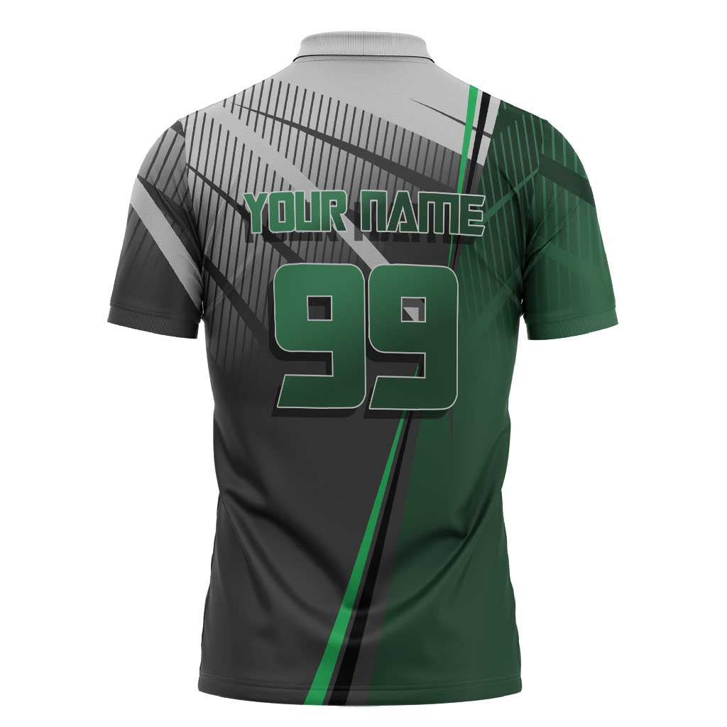 Personalized Maki Zenin Jujutsu Kaisen Zipper Polo Shirt Anime Soccer Design, Green Monochrome Action Pose