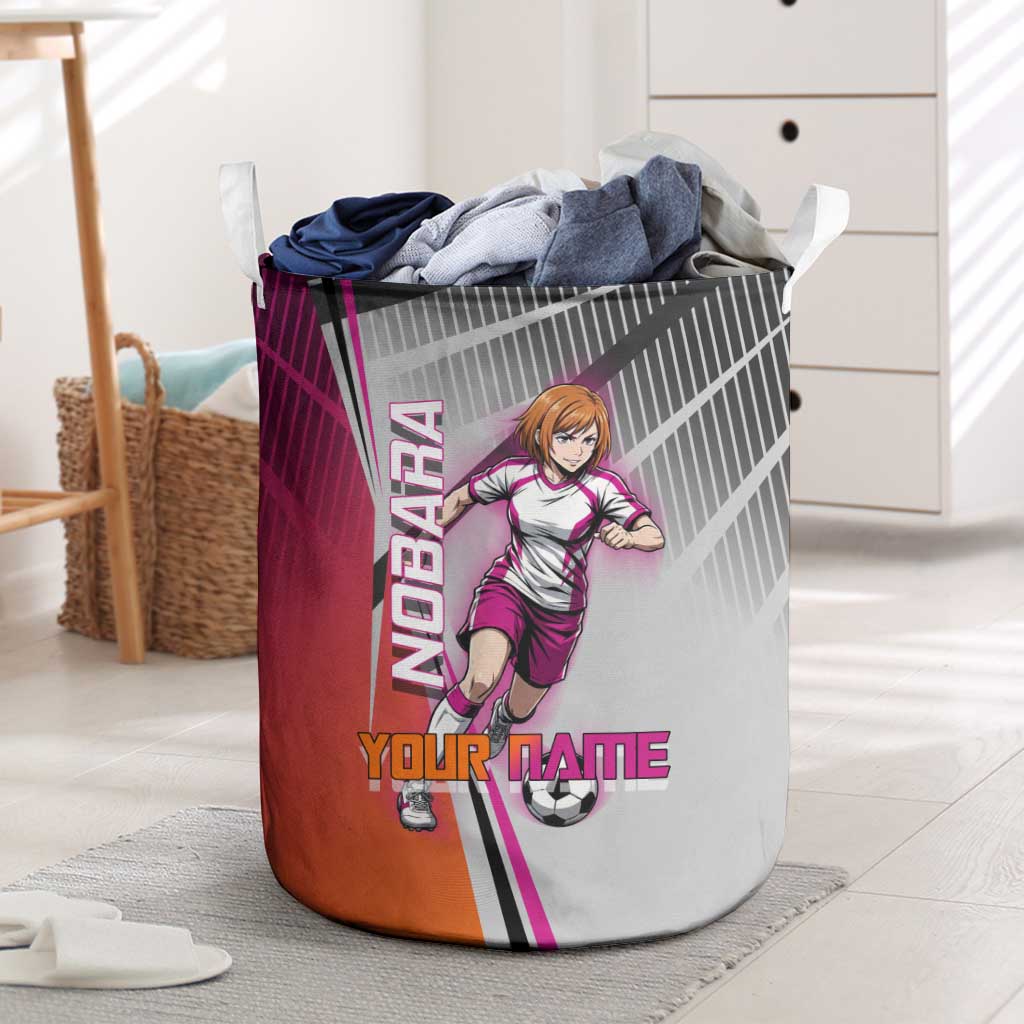 Personalized Nobara Kugisaki Jujutsu Kaisen Laundry Basket with Pink Orange Gradient and Action Kick Pose