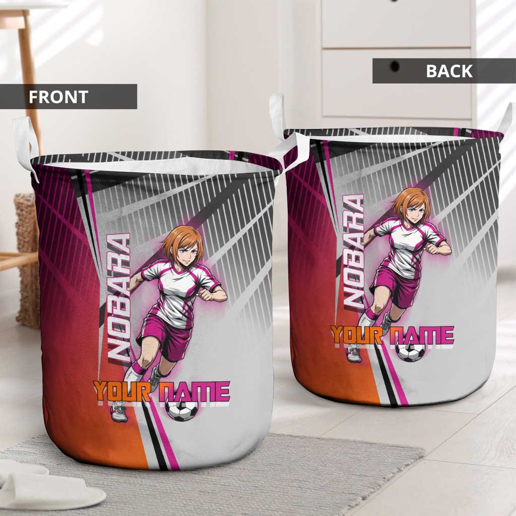 Personalized Nobara Kugisaki Jujutsu Kaisen Laundry Basket with Pink Orange Gradient and Action Kick Pose