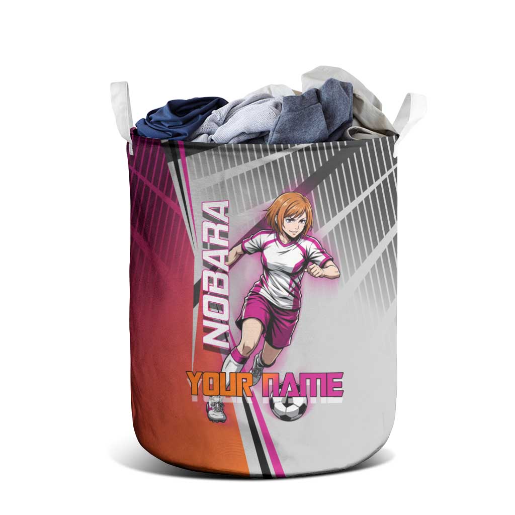 Personalized Nobara Kugisaki Jujutsu Kaisen Laundry Basket with Pink Orange Gradient and Action Kick Pose