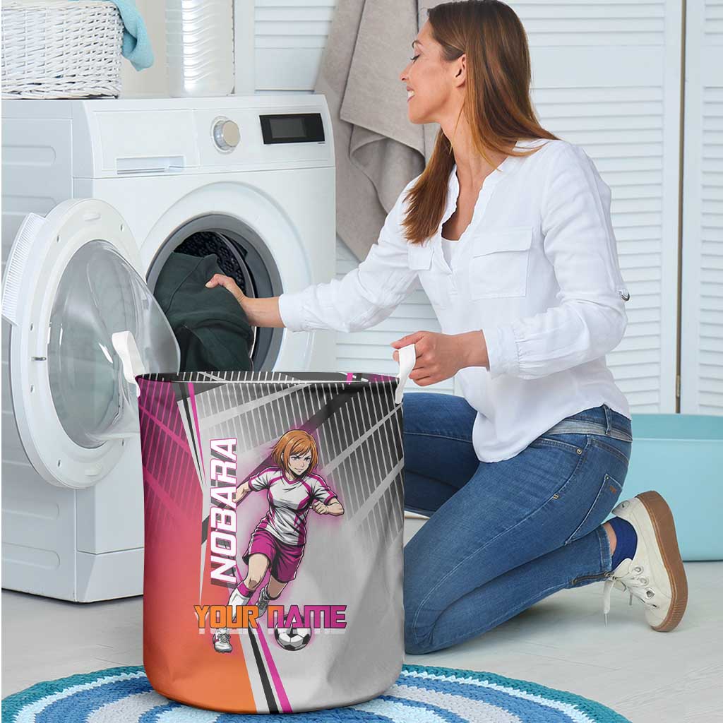 Personalized Nobara Kugisaki Jujutsu Kaisen Laundry Basket with Pink Orange Gradient and Action Kick Pose