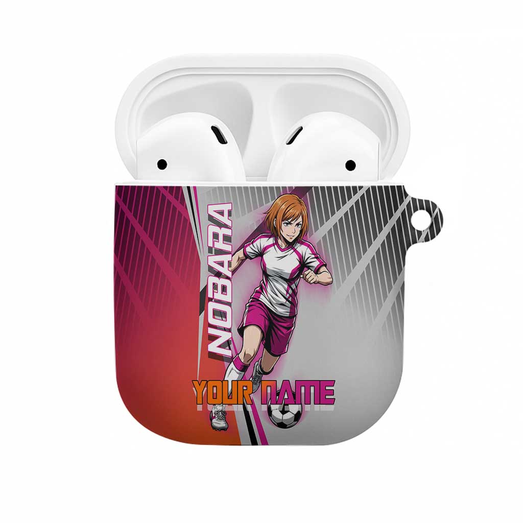 Personalized Nobara Kugisaki Jujutsu Kaisen AirPods Case with Pink Orange Gradient and Action Kick Pose