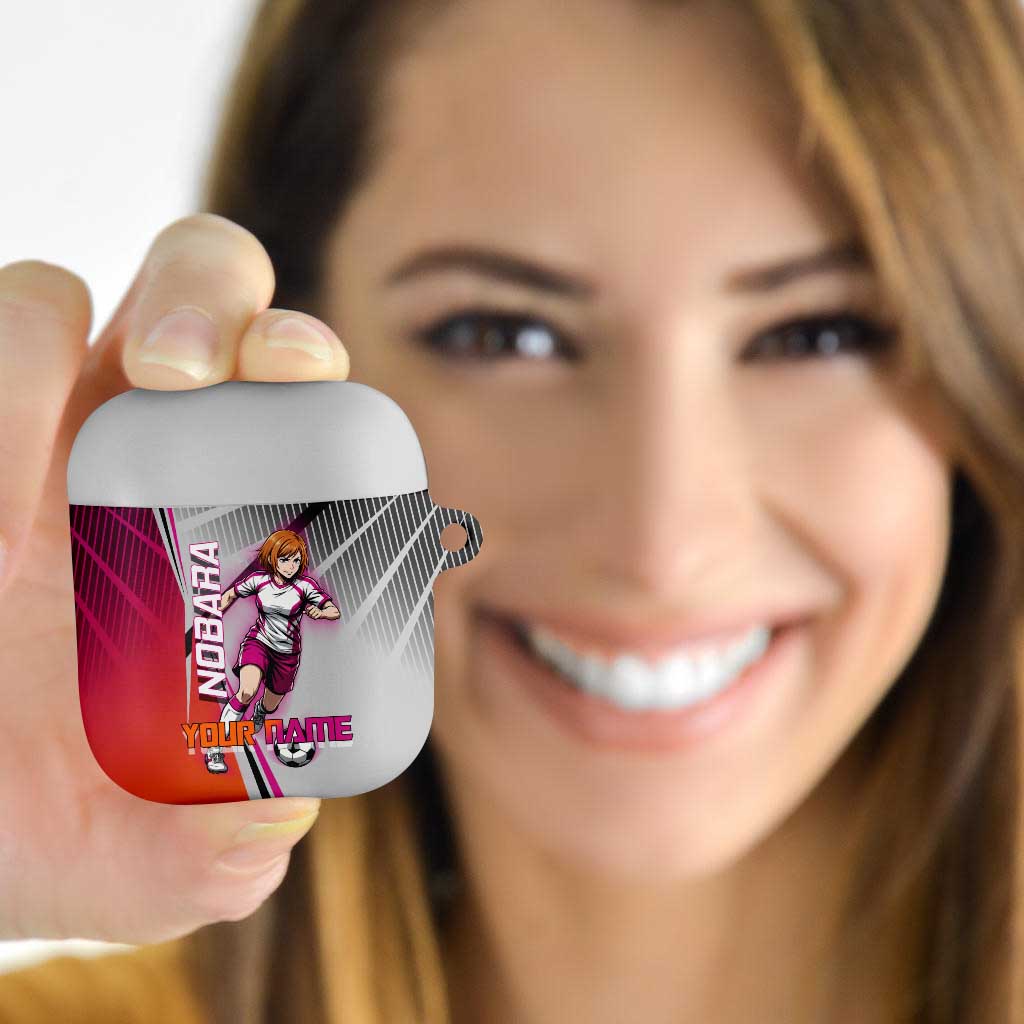 Personalized Nobara Kugisaki Jujutsu Kaisen AirPods Case with Pink Orange Gradient and Action Kick Pose