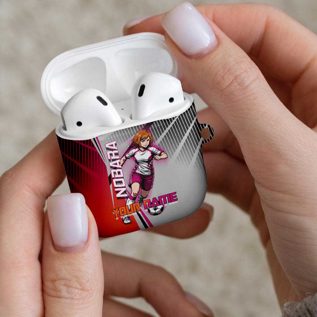 Personalized Nobara Kugisaki Jujutsu Kaisen AirPods Case with Pink Orange Gradient and Action Kick Pose