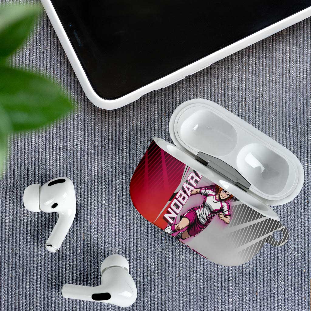 Personalized Nobara Kugisaki Jujutsu Kaisen AirPods Case with Pink Orange Gradient and Action Kick Pose