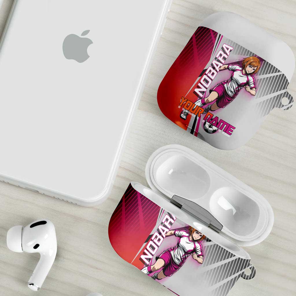 Personalized Nobara Kugisaki Jujutsu Kaisen AirPods Case with Pink Orange Gradient and Action Kick Pose