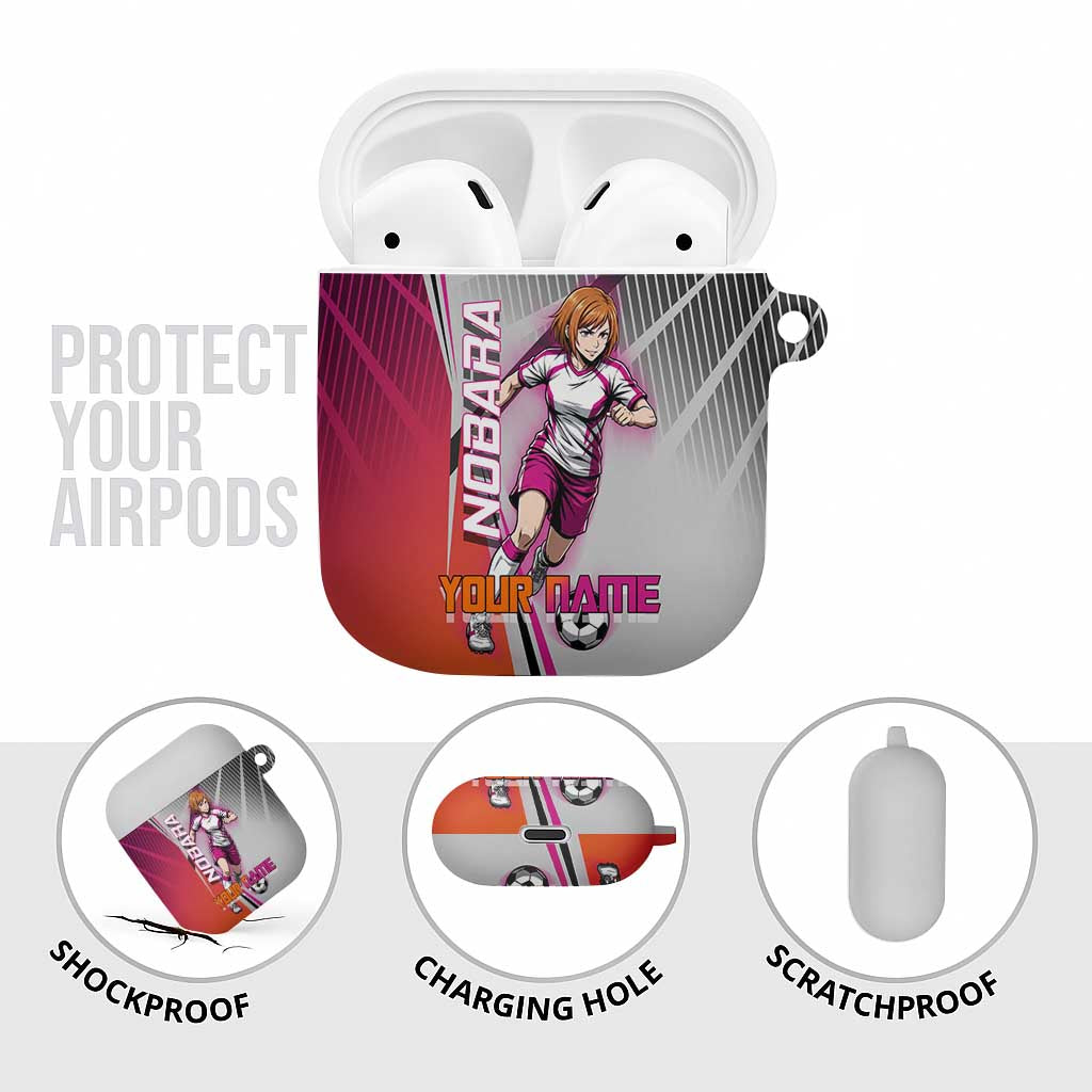 Personalized Nobara Kugisaki Jujutsu Kaisen AirPods Case with Pink Orange Gradient and Action Kick Pose