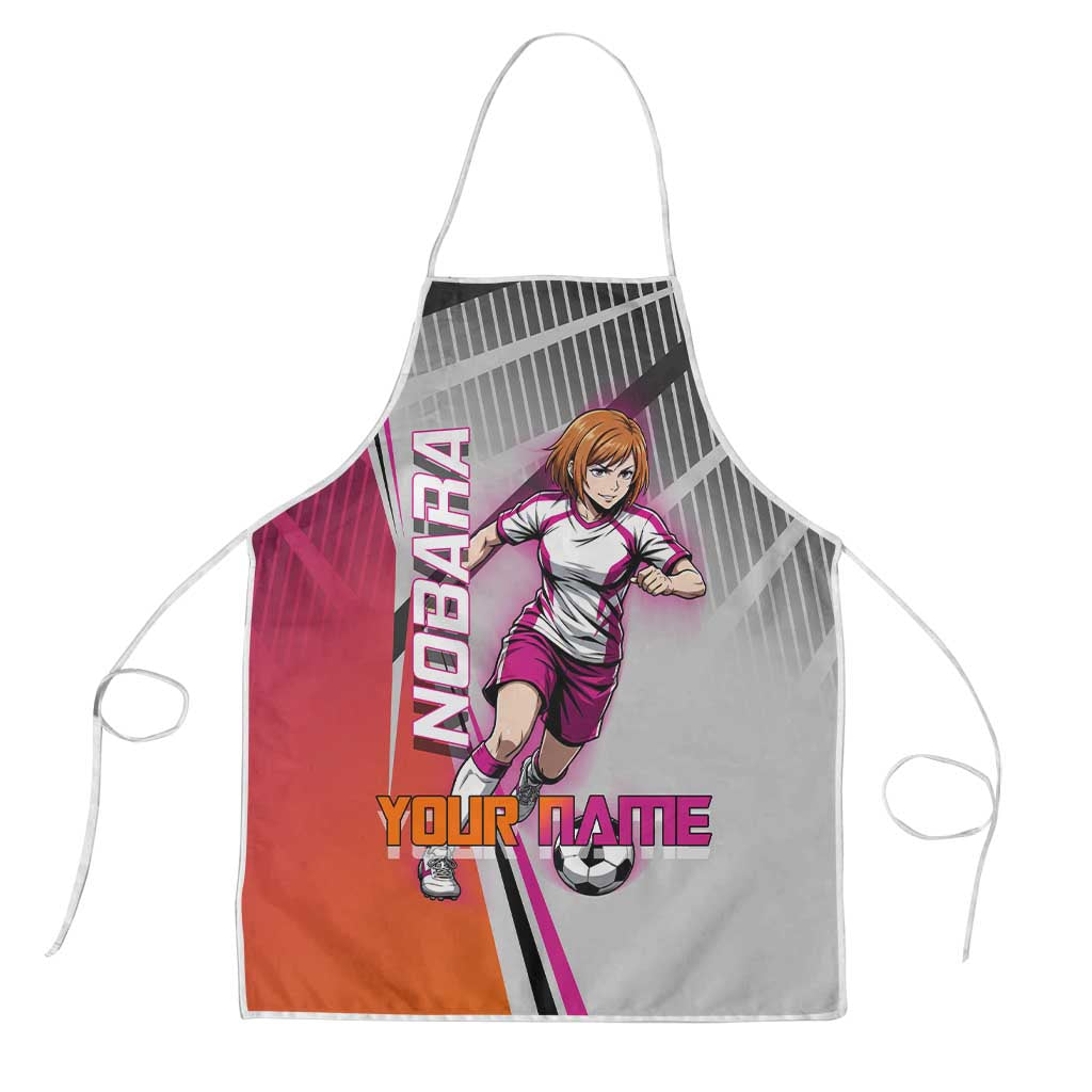 Personalized Nobara Kugisaki Jujutsu Kaisen Apron with Pink Orange Gradient and Action Kick Pose