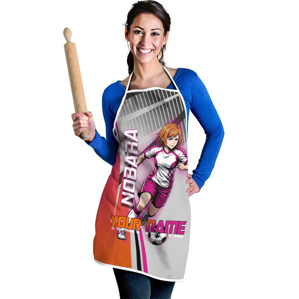 Personalized Nobara Kugisaki Jujutsu Kaisen Apron with Pink Orange Gradient and Action Kick Pose