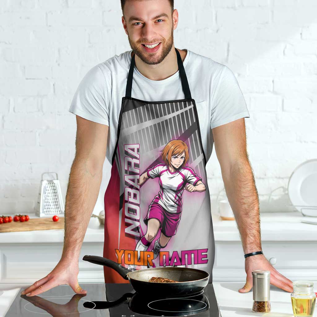 Personalized Nobara Kugisaki Jujutsu Kaisen Apron with Pink Orange Gradient and Action Kick Pose