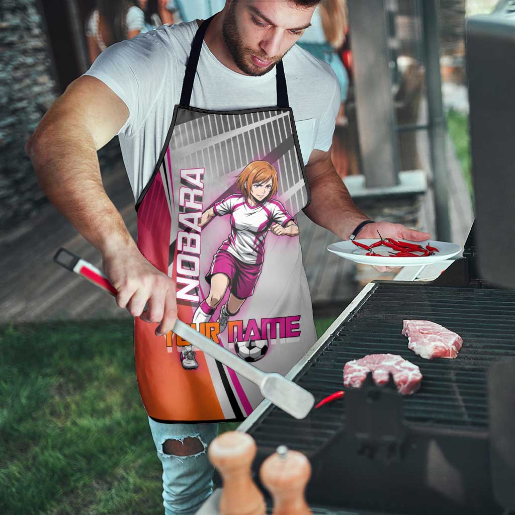 Personalized Nobara Kugisaki Jujutsu Kaisen Apron with Pink Orange Gradient and Action Kick Pose