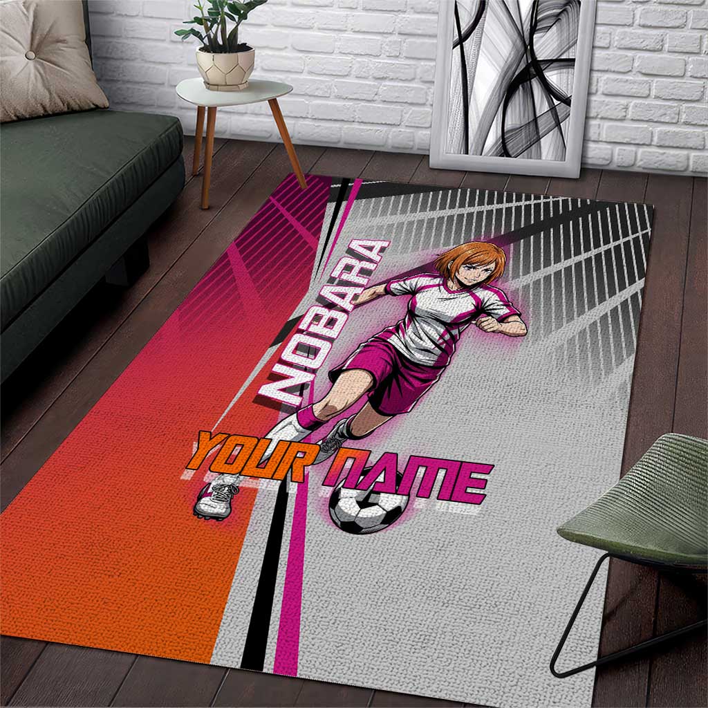 Personalized Nobara Kugisaki Jujutsu Kaisen Area Rug with Pink Orange Gradient and Action Kick Pose