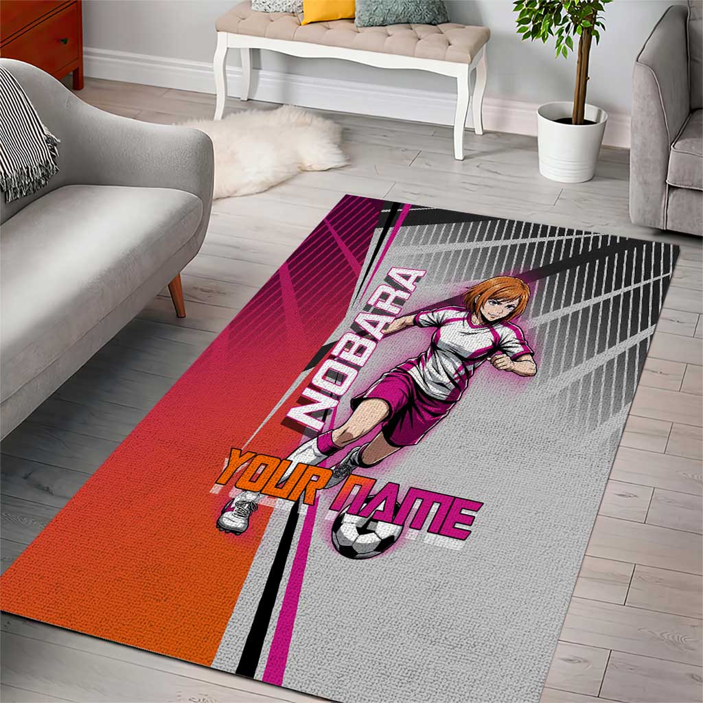 Personalized Nobara Kugisaki Jujutsu Kaisen Area Rug with Pink Orange Gradient and Action Kick Pose