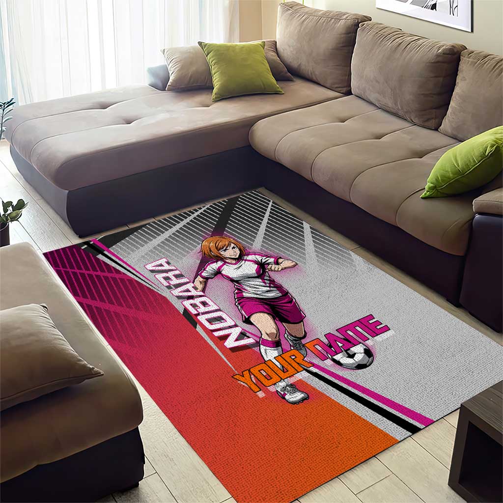 Personalized Nobara Kugisaki Jujutsu Kaisen Area Rug with Pink Orange Gradient and Action Kick Pose