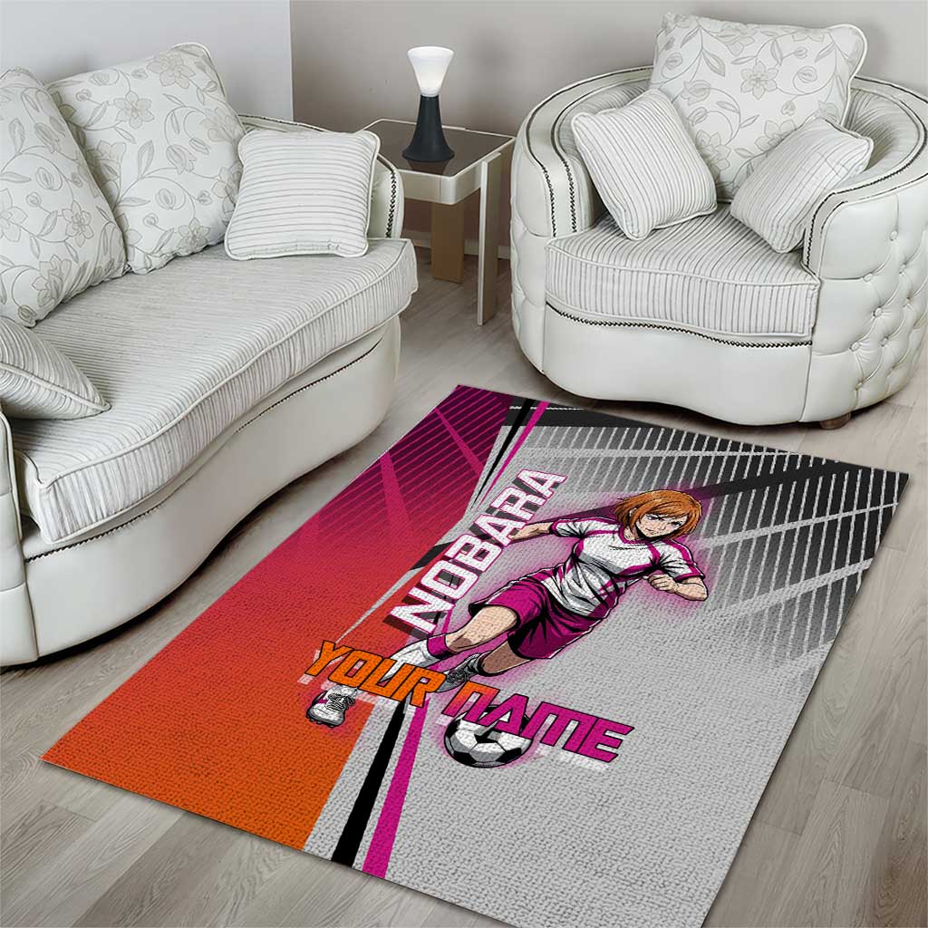 Personalized Nobara Kugisaki Jujutsu Kaisen Area Rug with Pink Orange Gradient and Action Kick Pose