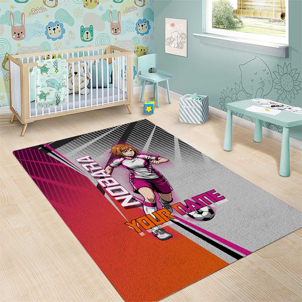 Personalized Nobara Kugisaki Jujutsu Kaisen Area Rug with Pink Orange Gradient and Action Kick Pose